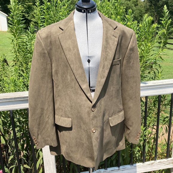 *DONATING TODAY*  CHAPS Men's Faux Suede Sport Coat Jacket Green/Tan Size 46L - Picture 1 of 7